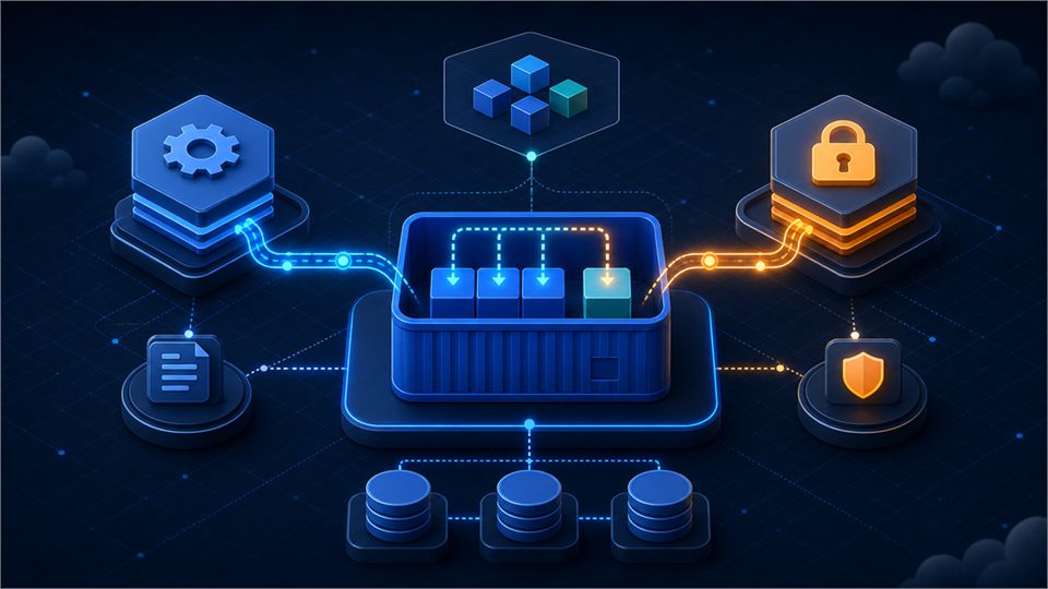 Kubernetes Pod 에 ConfigMap 과 Secret 이 설정과 비밀 값으로 주입되는 모습을 표현한 기술 커버 이미지