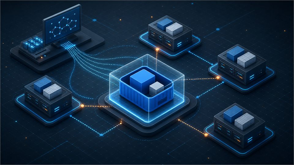 Kubernetes 클러스터 안에서 Pod 가 가장 작은 배포 단위로 실행되는 모습을 표현한 기술 커버 이미지