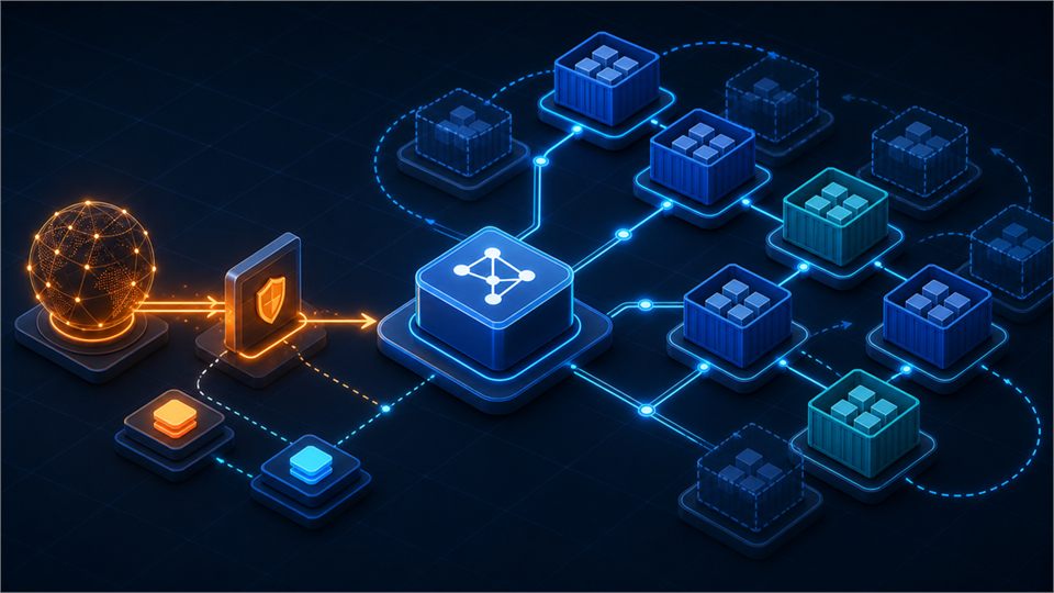 Kubernetes Service 가 변하는 Pod IP 앞에서 고정된 네트워크 진입점을 제공하는 구조를 표현한 기술 커버 이미지